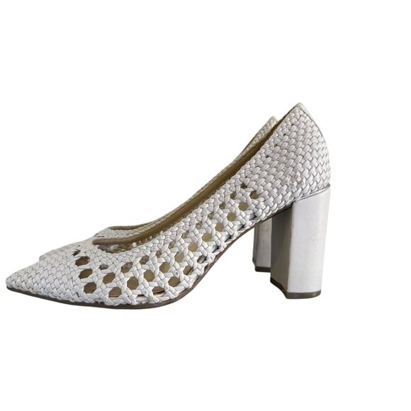 Nordstrom Marc Fisher Bone "Viviane" Woven Pointed Toe Block Heel Pumps Size 5.5 - Picture 2 of 9
